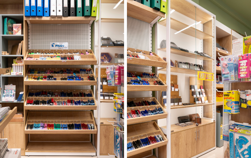 εξοπλισμος χαρτοπωλειου ραφια γατζακια