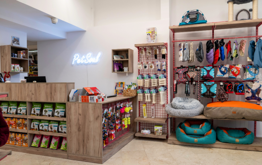 παγκος ταμειου pet shop με γαντζους και ραφια