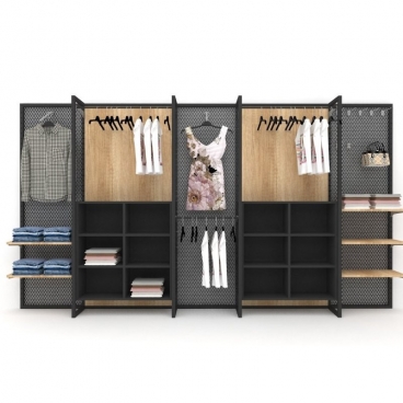 Stand Τοίχου με Μεταλλικό Πλέγμα, Ράφια και Κρεμάσεις