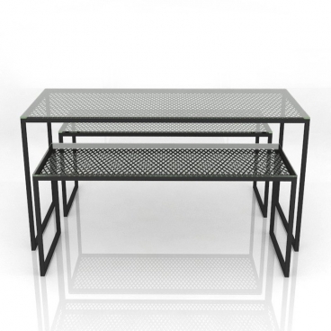 Τραπέζια με Μεταλλικό Πλέγμα και Γυάλινη Επιφάνεια