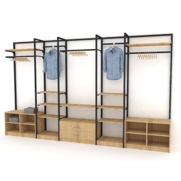 Σύνθεση Τοίχου με Ράφια και Κρεμάσεις Ρούχων